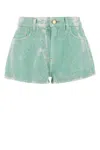 Ganni High-waisted Denim Shorts Featuring Tie-dye Effect In Green