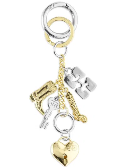 Ganni Two-tone Keyring In Gold