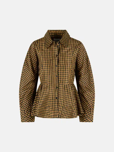 Ganni Two-tone Polyester Shirt In Brown