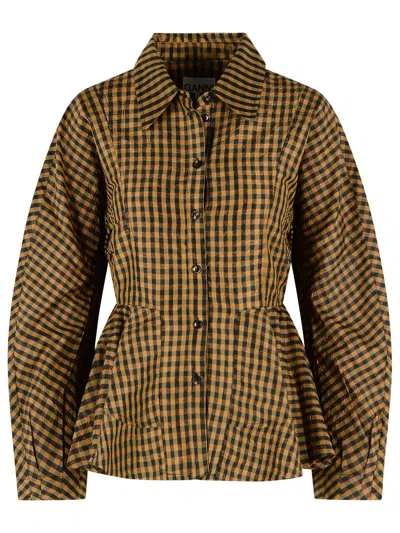 Ganni Two-tone Polyester Shirt Women In Brown
