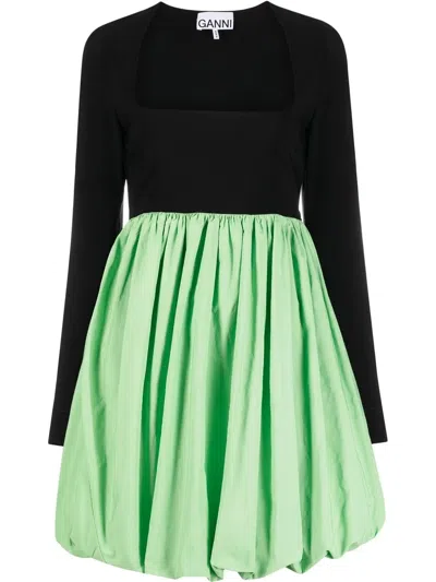 Ganni Two-tone Puffball Minidress In Black