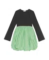 Ganni Two-tone Puffball Minidress In Green