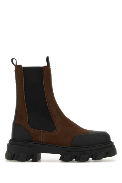 Ganni Rubber-trimmed Recycled-suede Chelsea Boots In Orange