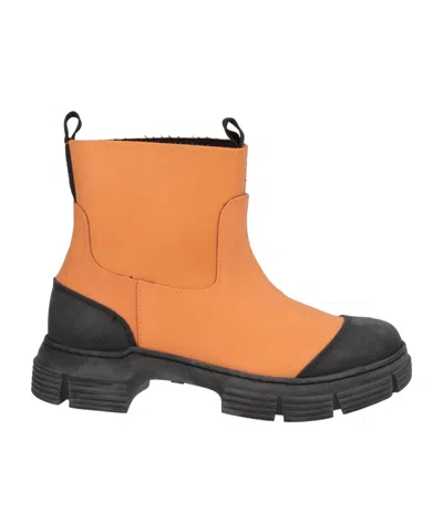 Ganni Two-color Ankle Boots In Orange