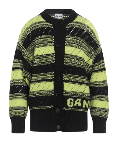 Ganni Twotone Knit Longsleeve Top In Green
