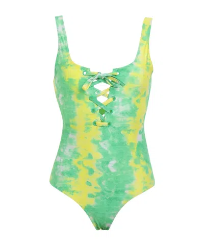 Ganni Twotone Onepiece Swimsuit In Green