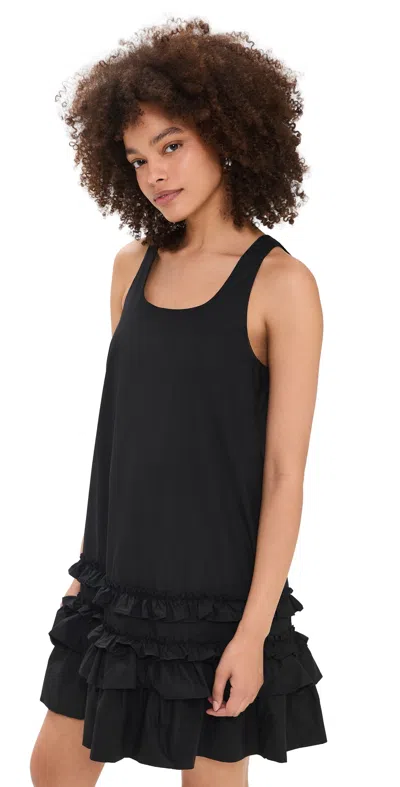 Ganni Ruffle-trimmed Cotton-poplin Mini Dress In Black