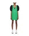 Ganni V Collar Button Dress In Green