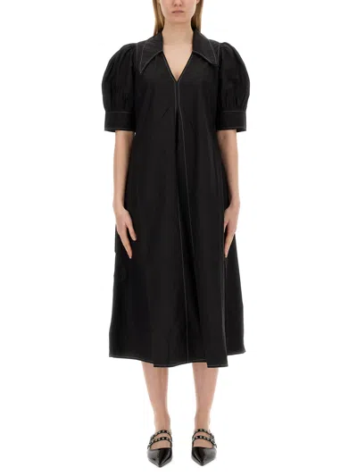 Ganni V-neck Dress In Black