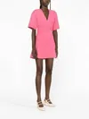 Ganni V-neck Flared Stretch Viscose A-line Mini Dress In Pink In Pink
