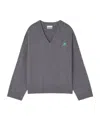 Ganni V-neck Logo Sweater In Gray