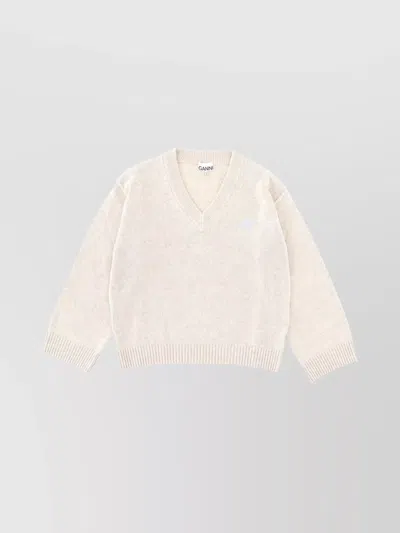 Ganni V-neck Knitwear Long Sleeves In Neutral