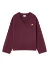 Ganni V-neck Logo-detail Sweater In Burgundy