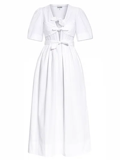 Ganni Women V-neck Midi Dress In White