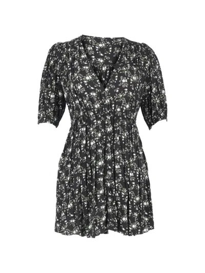 Pre-owned Ganni V-neck Mini Dress In Black
