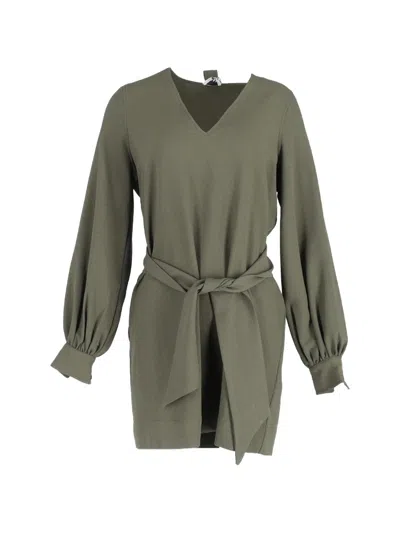 Pre-owned Ganni V-neck Mini Dress In Green