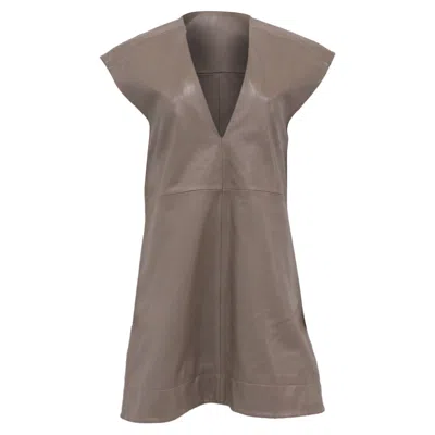 Ganni V-neck Mini Dress In Beige Leather In Neutral