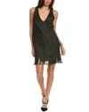 Ganni Fringed Bead-embellished Herringbone Tweed Mini Dress In Black