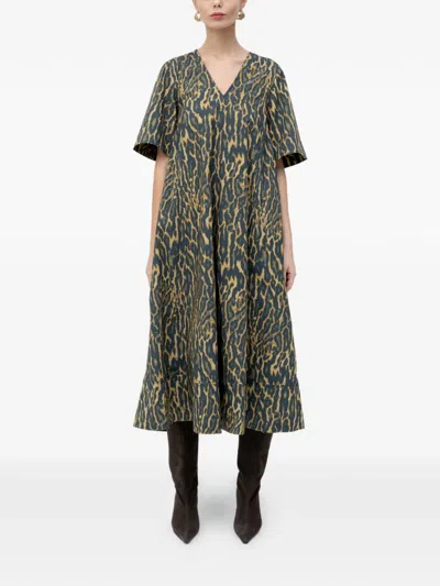 Ganni Leopard Stretch-cotton Midi Dress In Brown