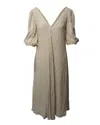 Ganni V-neck Polka Dot Midi Dress In Cream Viscose In White