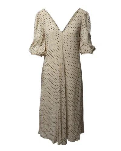 Ganni V-neck Polka Dot Midi Dress In Cream Viscose In White