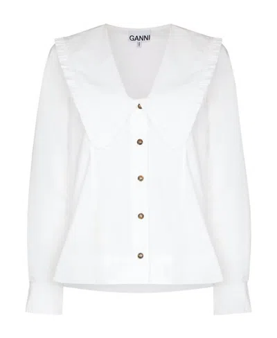 GANNI GANNI RUFFLED V-NECK LONG SLEEVED SHIRT