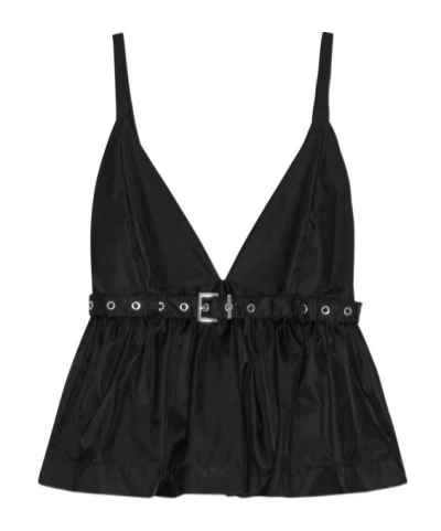 Ganni Duchess Top With Adjustable Straps And Eyelet Detailing In Black