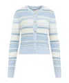 Ganni Multicolor Striped Cardigan With Logo Embroidery In Blue