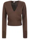 Ganni V-neck Sweater In Brown