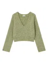 Ganni Textured Wool Blend V-neck Sweater In Green