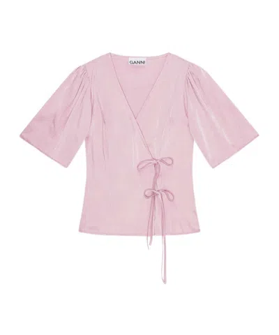 Ganni Wickelbluse Mit V-ausschnitt In Pink