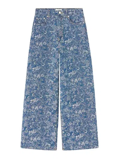 Ganni Tapestry Denim Baggy Jeans Mid Blue Stone