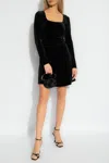Ganni Ruched Velvet Mini Dress In Black