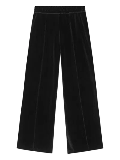 Ganni Velour Panelled Straight Trousers In Black