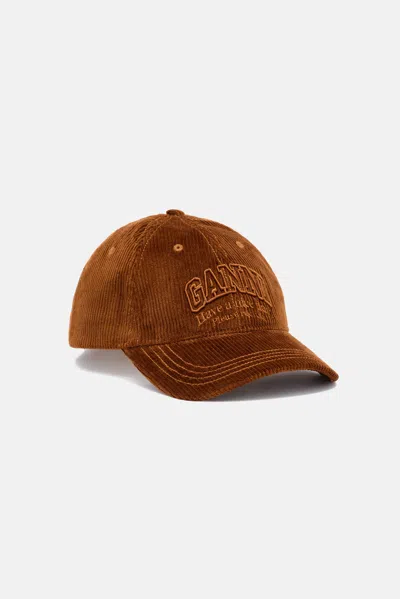 Ganni Velvet Baseball Cap In Brown