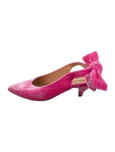 Pre-owned Ganni Velvet Bow Accents Slingback Pumps In Pink