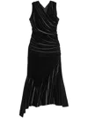 Ganni Black Velvet Ruched Maxi Dress In Black