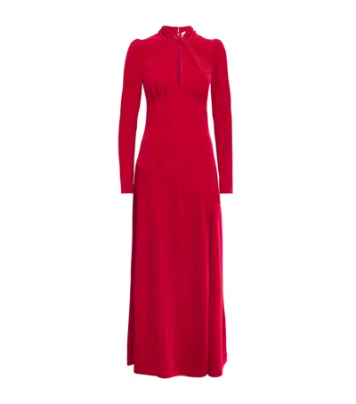 Ganni Velvet Gathered Maxi Dress In Red