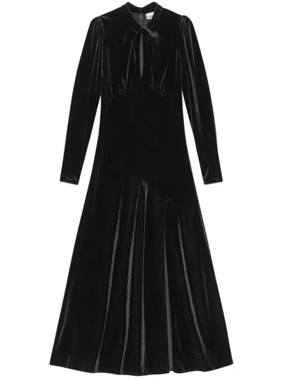 Ganni Velvet Jearsey Long Dress Woman Black In Velvet