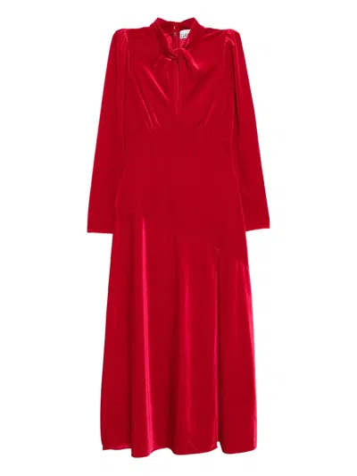 Ganni Velvet Jersey Gathered Maxi Dress In Red