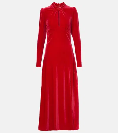 Ganni Velvet Jersey Gathered Maxi Dress In Red
