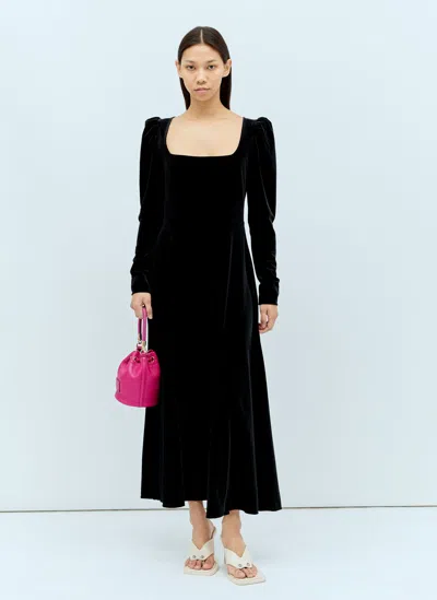 Ganni Velvet Jersey Puff Sleeve Maxi Dress In Black