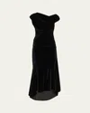 Ganni Black Velvet Ruched Maxi Dress In Black