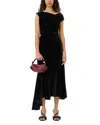 Ganni Black Velvet Ruched Maxi Dress In Black