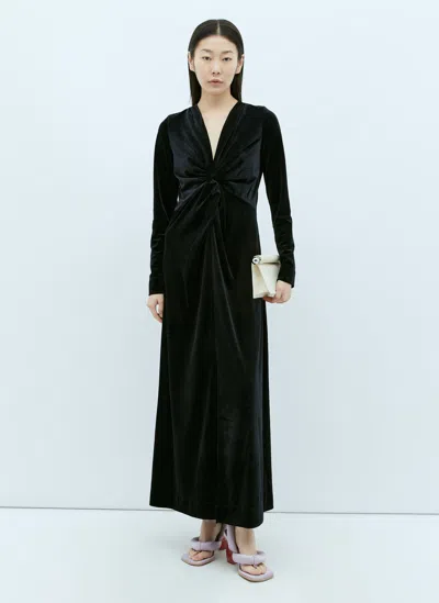 Ganni Velvet Jersey Twist Long Dress In Black