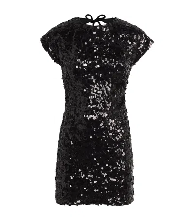 Ganni Sequined Velvet Mini Dress In Black