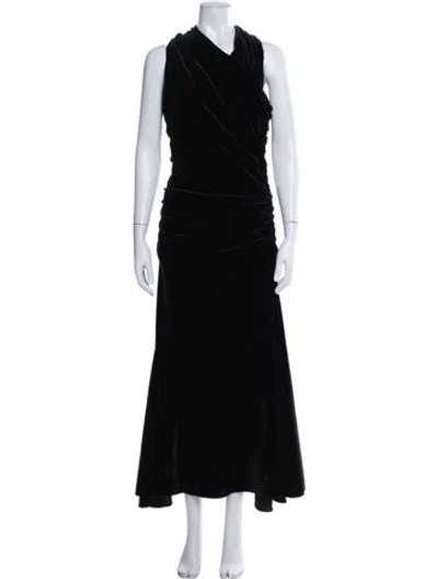 Pre-owned Ganni Velvet Long Dress W/ Tags In Black