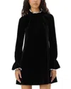 Ganni Womens Bow-trim A-line Velvet Stretch Recycled-polyester Mini Dress Black In Black