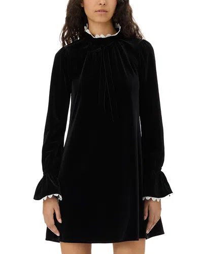 Ganni Velvet Jersey A-line Mini Dress In Black