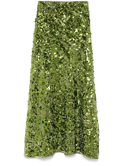 Ganni Women Velvet Sequined Skirt In Green